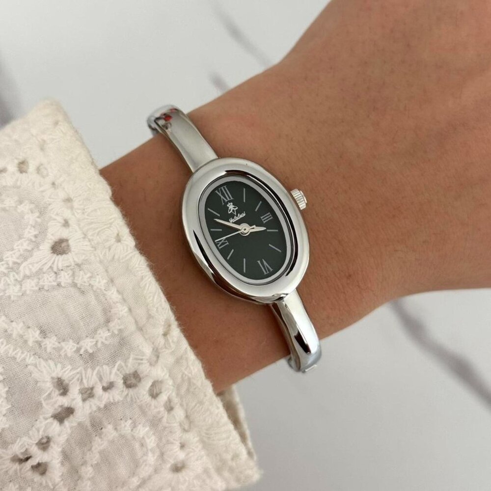 SKU:0390 Silver dark green Dial watch Vintage‎ inspired bracelet + gift box - Picture 2 of 6